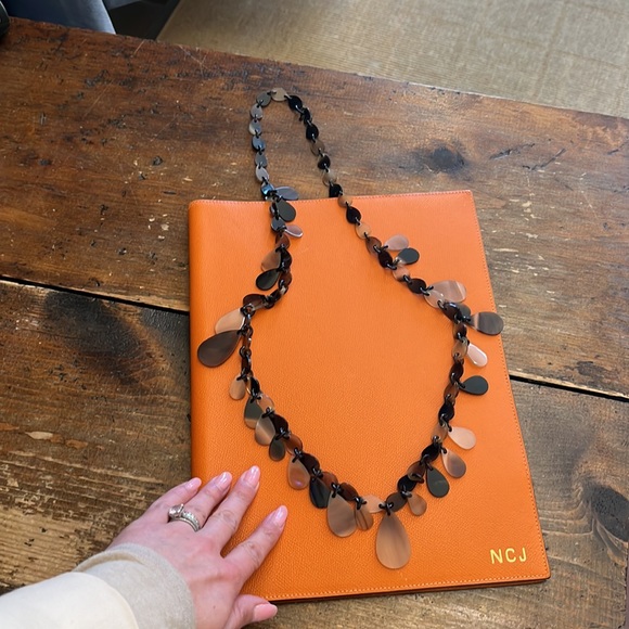 HERMÈS Buffalo Horn Necklace Brown Tortoise Shell LONG RARE bead dangle $1500RP! - Picture 6 of 16